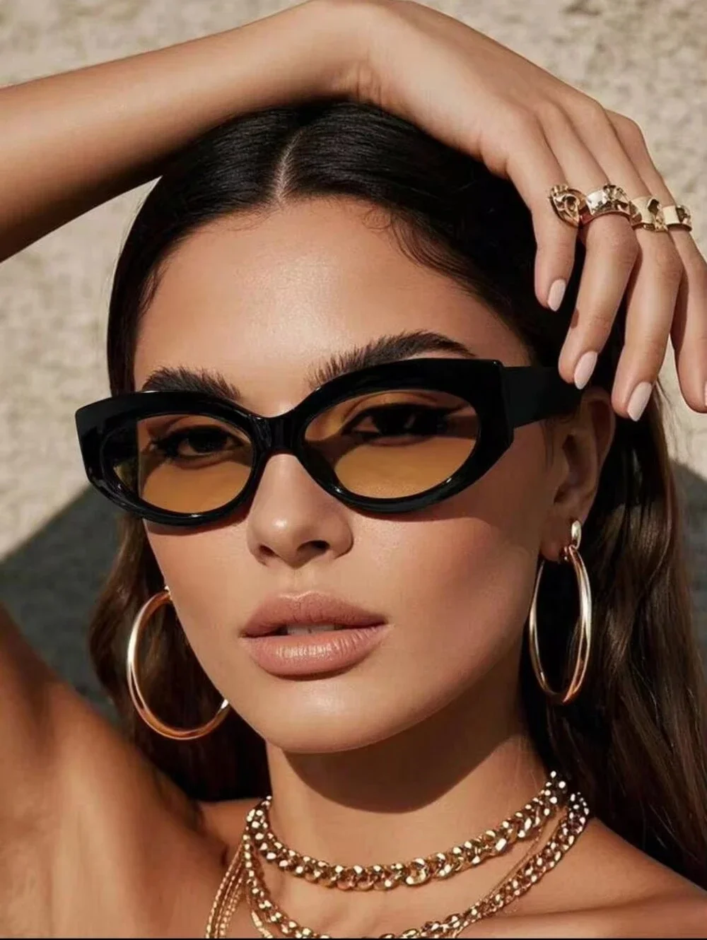 Women's Black Cat-Eye Sunglasses with Amber Lenses
